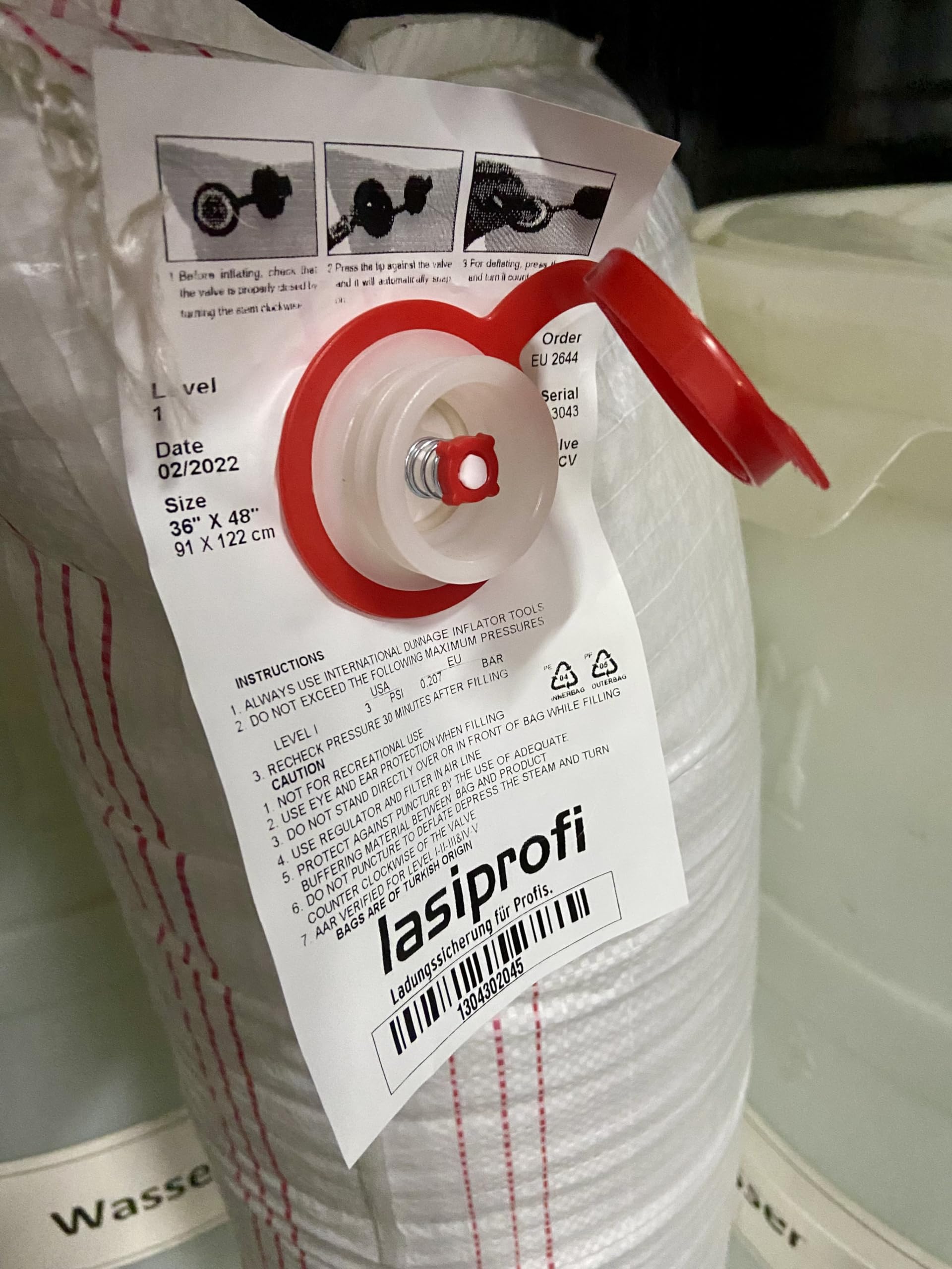 Stausäcke Ladungssicherung | Level 1 | weiß mit Mehrwegventil | 2-lagig aus PP (Polypropylen) | Staupolster | Luftpolster | zur Schließung von Ladelücken (SET 10, 910 x 600 mm)