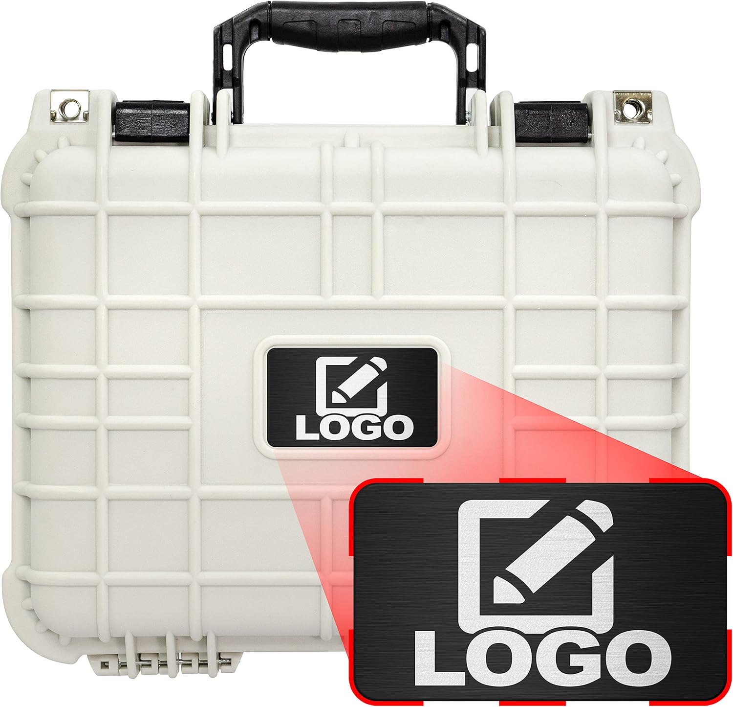 Eylar Protective Gear and Camera Hard Case with Custom Logo Plate, Waterproof & Shockproof w/Foam TSA Approved 13.37 Inch 11.62 Inch 6 Inch (White)