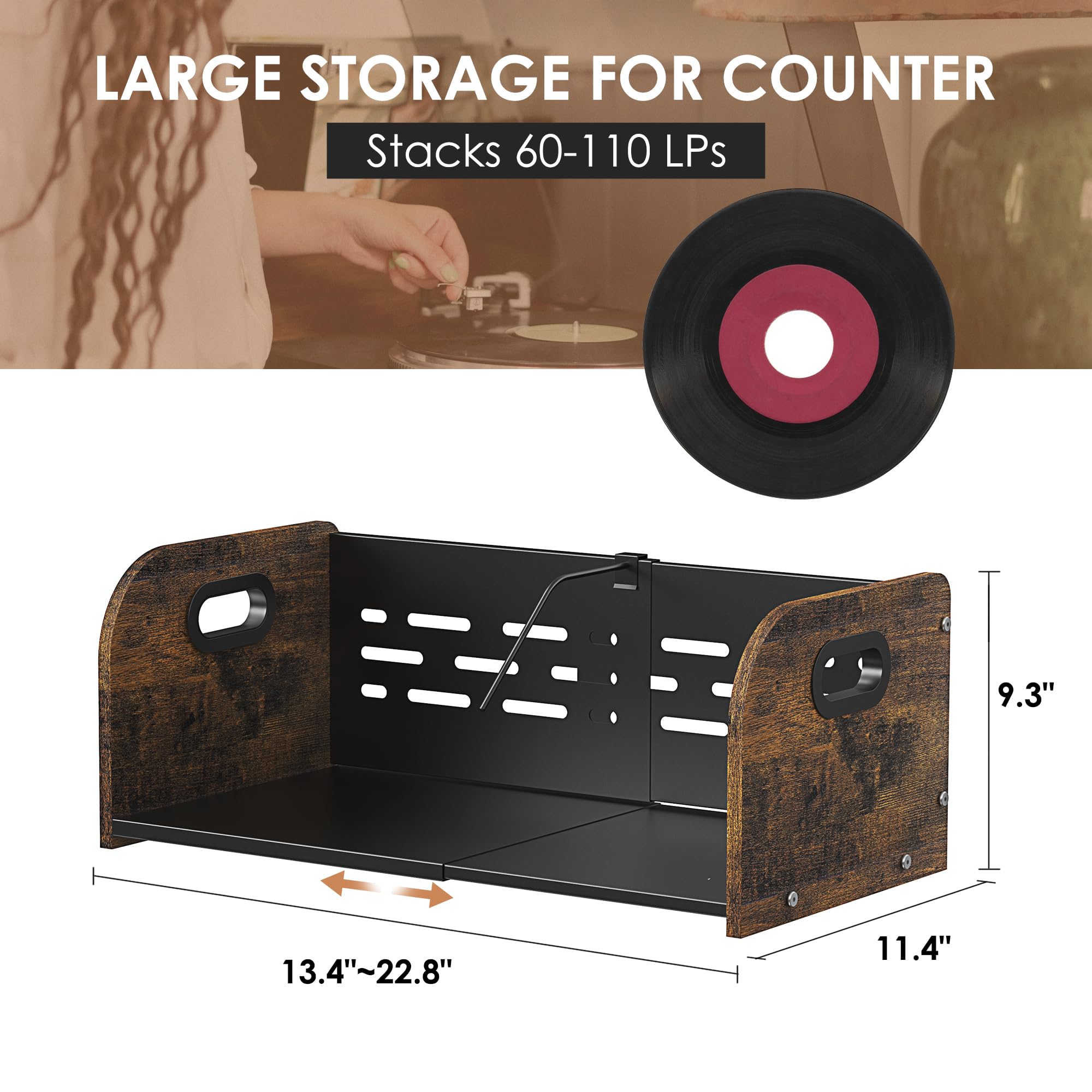 Soporte de almacenamiento de discos de vinilo, soporte expandible con divisor móvil, almacenamiento de álbumes de 110 LP para discos de vinilo, soporte de vinilo, estante de exhibición de discos,