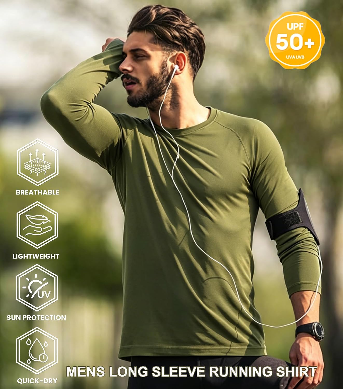 Mens Long Sleeve Tee Shirts Sun Protection Fast Dry | CrewNeck,SunProtection,UPF,UV,Workout,Running,Hiking,Fishing,Cycling,Cooling,Moisture Wicking,Quick Dry,Athletic