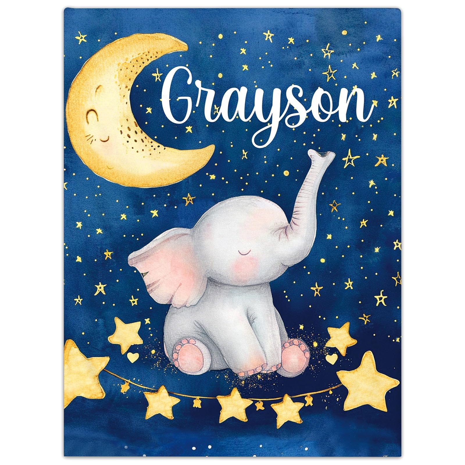 Jodimitty Personalised Baby Blanket Elephant Dark Blue Throw Blanket Flannel Fleece Custom Name Animal Pattern Throw Blanket for Bed Sofa Travel Nap, Blankets and Throws, 100/120/150/200cm — image 1