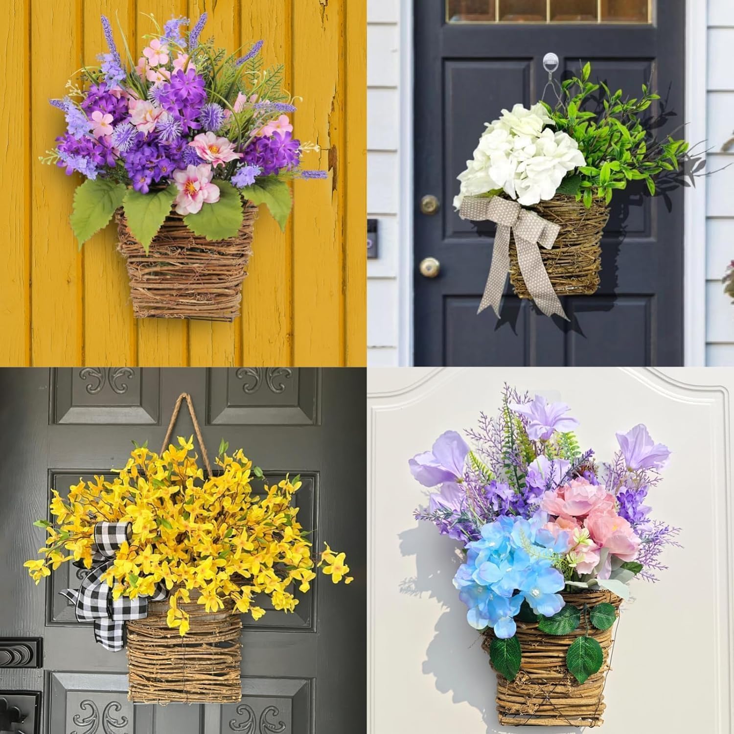 Amazon.com: Cream Hydrangea Basket Wreath - Spring Front Door
