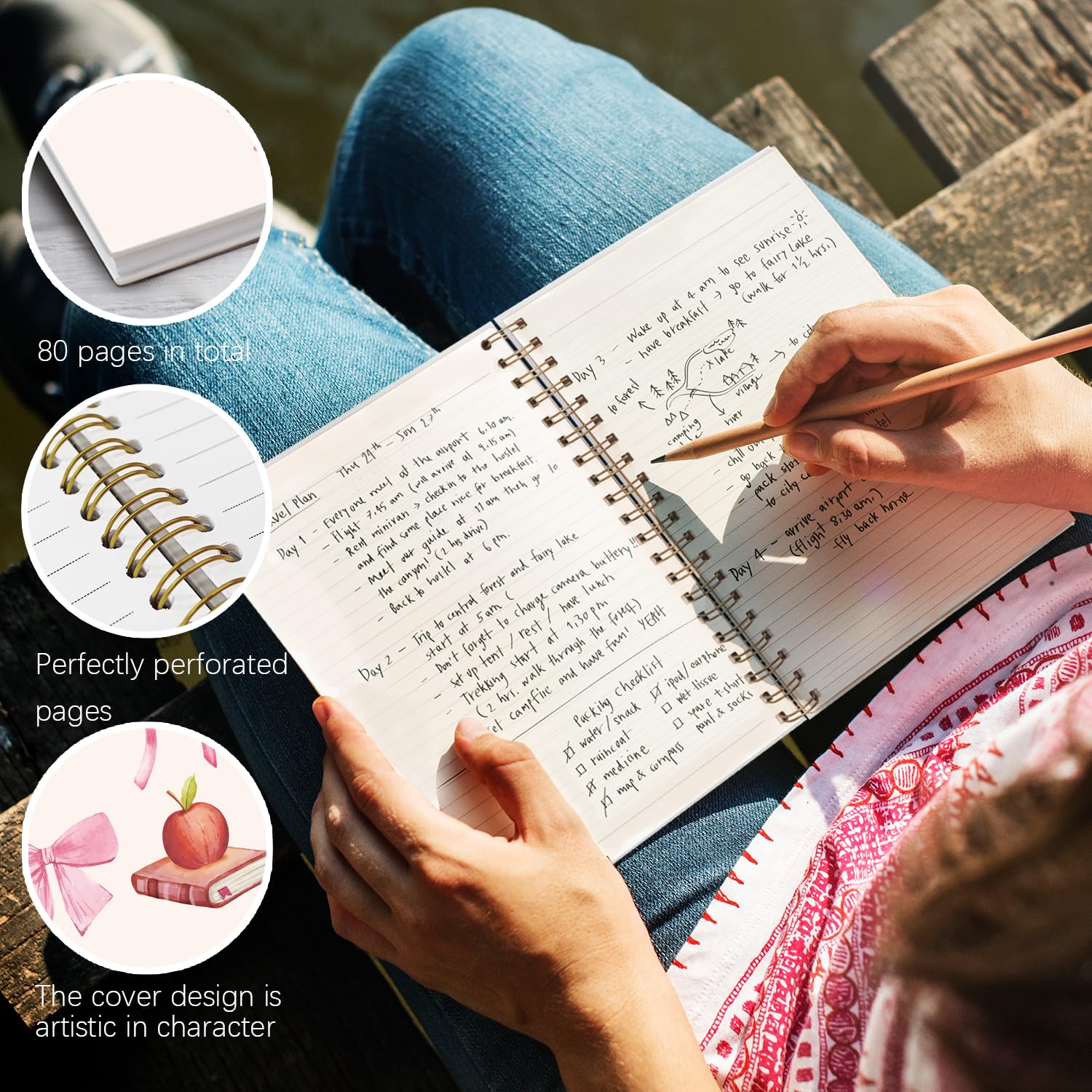 Coquette - Taccuino per insegnanti, con fiocco rosa, per università, forniture per ufficio per insegnanti, forniture per il rientro a scuola, regali per studenti e insegnanti, quaderni a