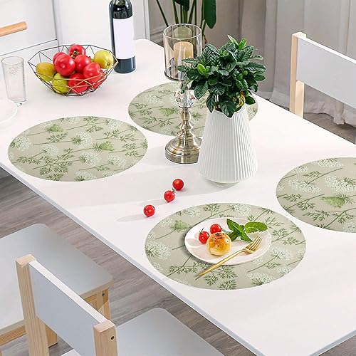 Miniatura 6 de Flowers Green White Blooms Beige Dining Room Table Placemats, Heat Resistant Non Slip Washable Round Place Mats for Kitchen one sizex1