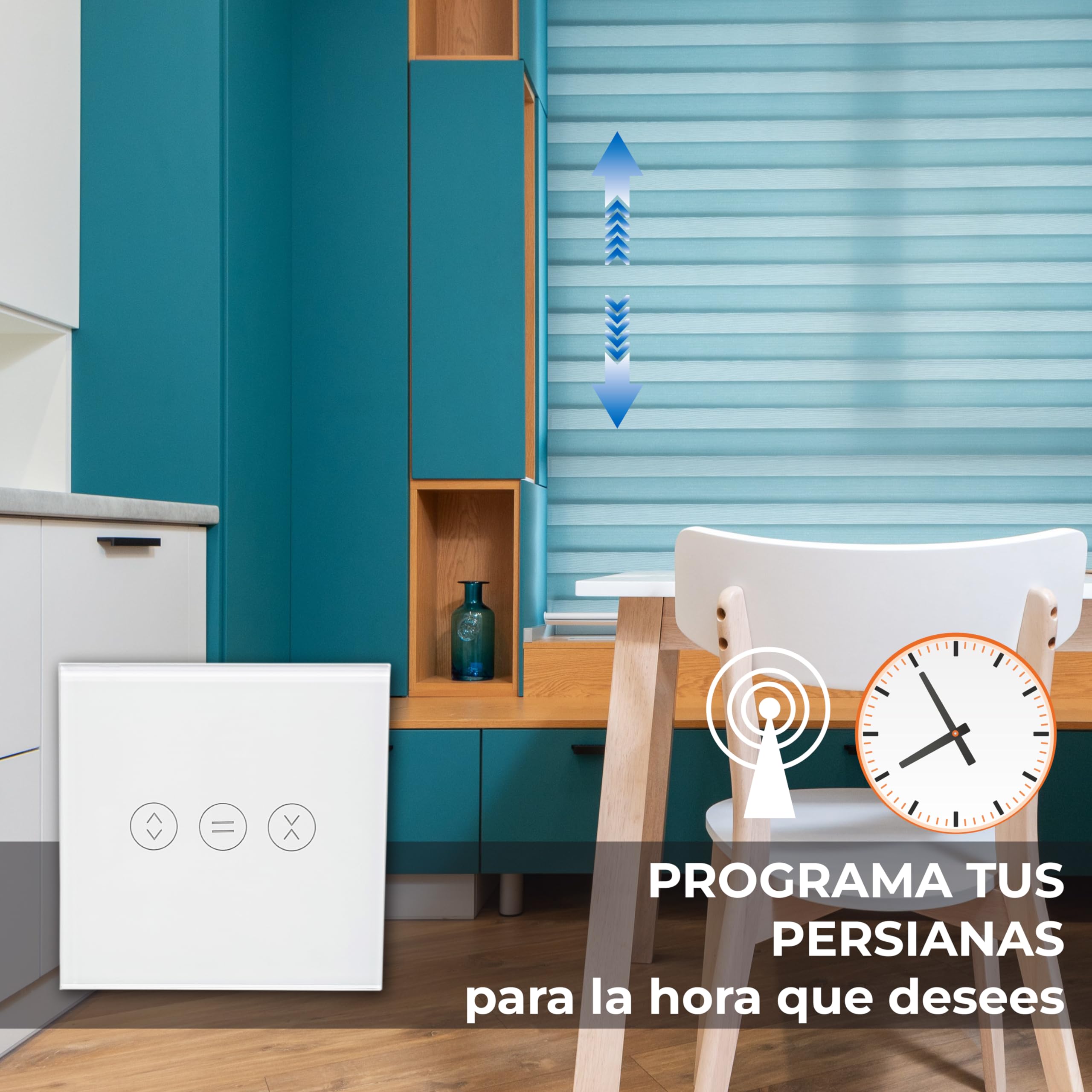 LED ATOMANT 4x Interruptor Cristal Wifi para Persiana App Smart Life/Tuya | Compatible con Alexa y Google Assistant