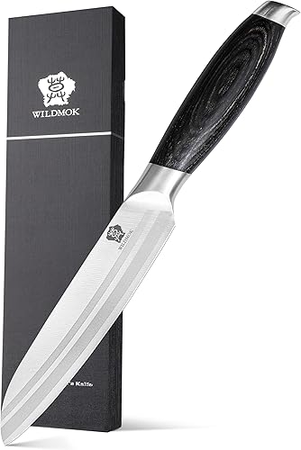 WILDMOK Cuchillo utilitario de 5 pulgadas, cuchillos de cocina pequeños ultra afilados, cuchillo de corte de frutas y verduras, acero alemán y mango