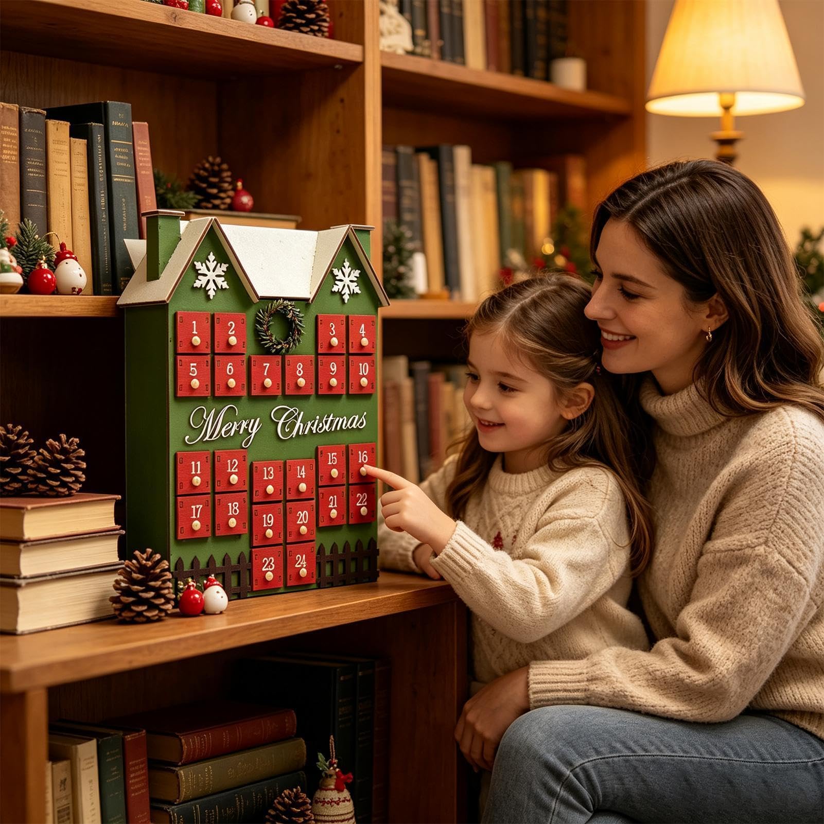 Calendrier de l'Avent en Bois Décoration de Noël en Forme de Maison 24