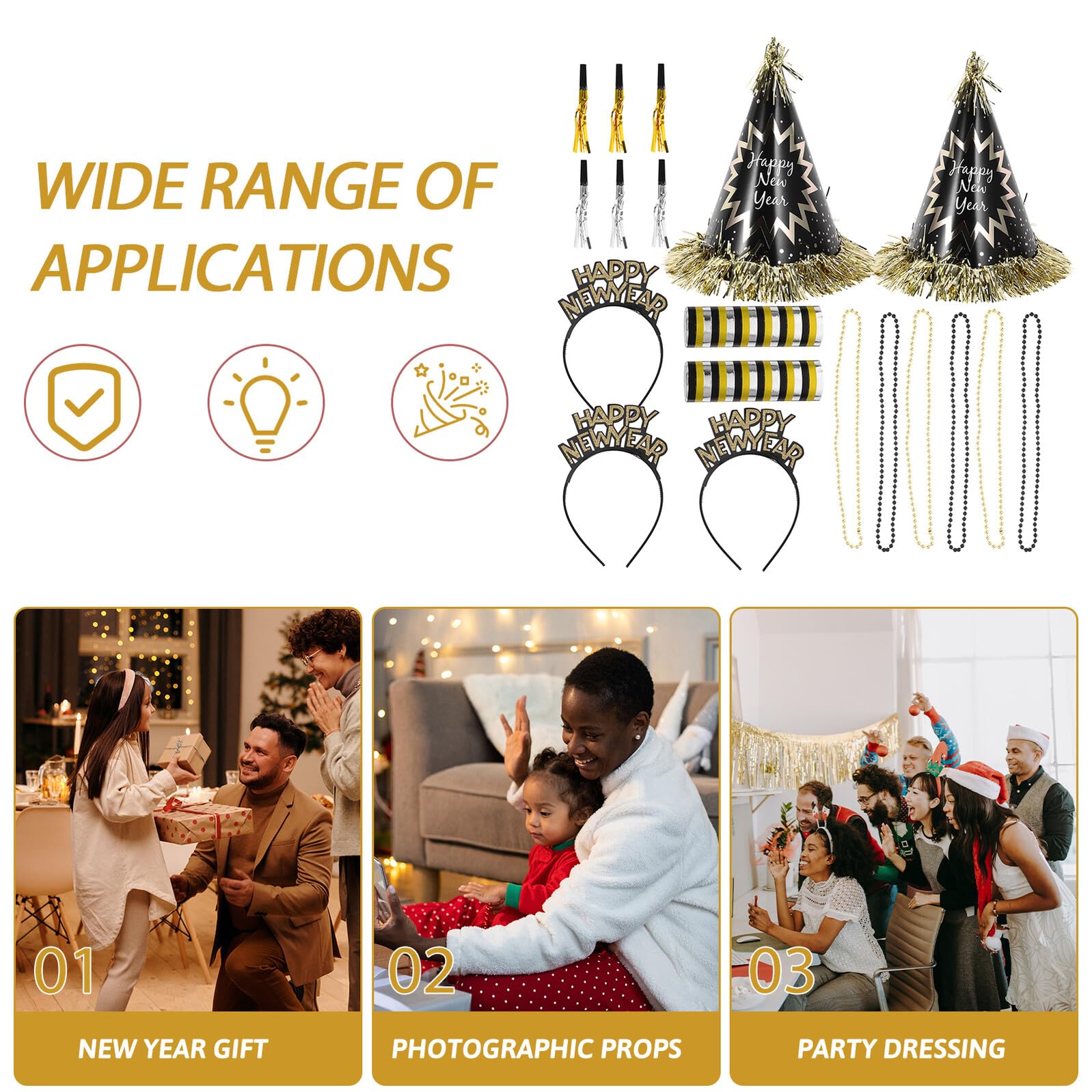 NOLITOY 1bolsa Sombrero de Fiesta de Año Conjunto de Decoración para Nochevieja Collares de Cuentas Aros Pelo Sombreros Cónicos Accesorios para Fiestas de Año para Celebraciones