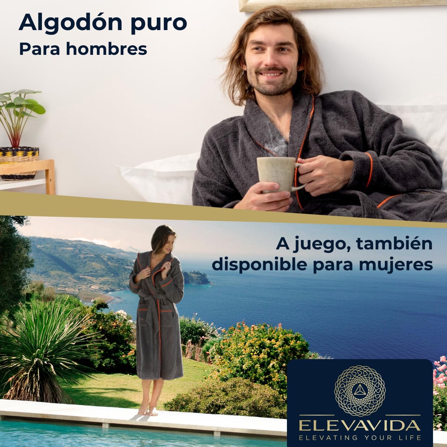 Albornoz de Baño para hombre de Algodón 430 gsm - S/M/L/XL/XXL - Alta Absorción y Certificado OEKO TEX