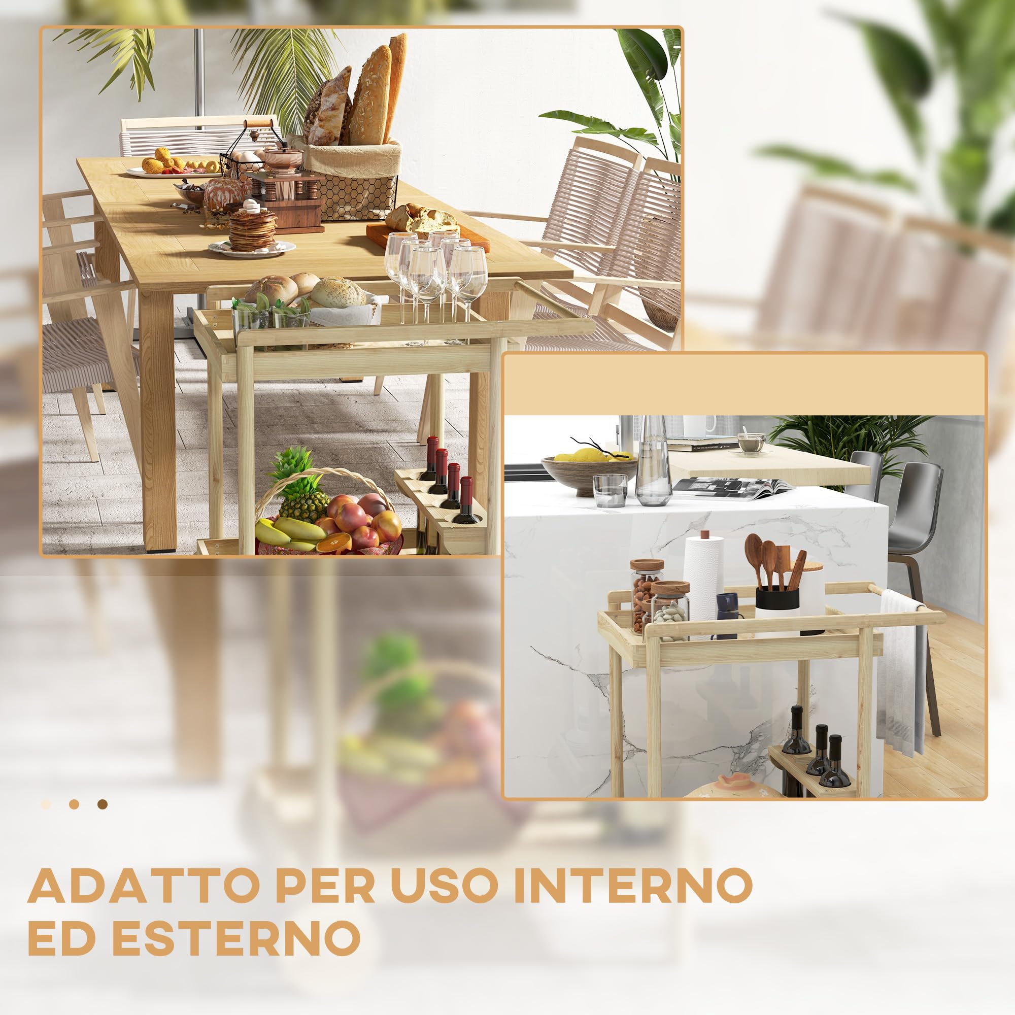 Outsunny Carrello da Giardino in Legno di Abete a 2 Ripiani, 78x58.5x75 cm