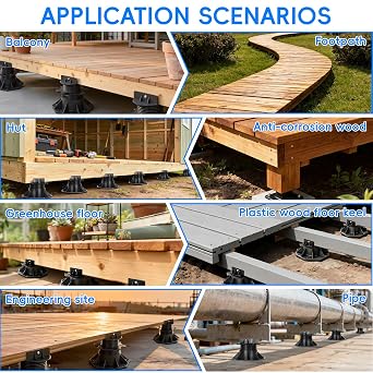 Deck Support Base, 20 Pack Adjustable Deck Support Pedestal for Joists, Heavy Duty 4600 lbs Load Capacity Plastic Deck Foundation, UV Resistant Base for Tile, Wood, Composite Decking (Black-A)