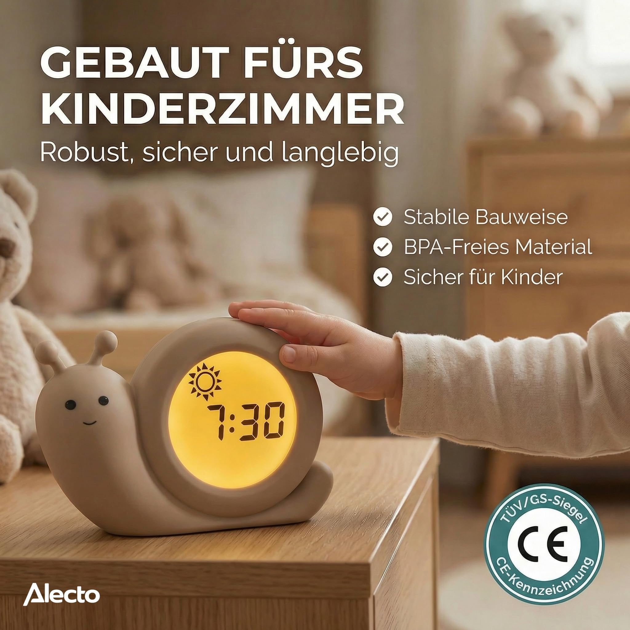 Alecto BC110BE Kinderwecker Schlaftrainer mit Nachtlicht Taupe