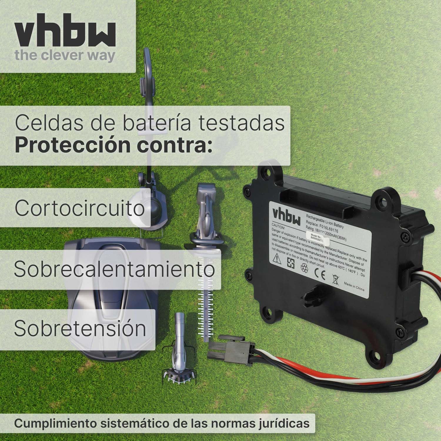 vhbw Batería Compatible con Bosch Indego S 500 cortacésped 2000mAh 18V Li