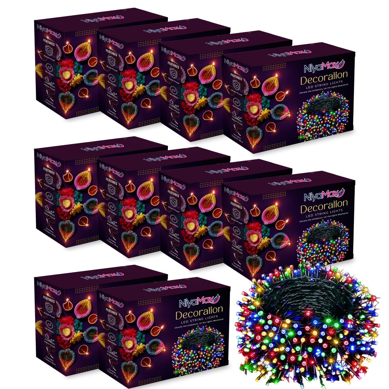 NIYAMAX 40 Feet 40 LED String Lights, Decorative Fairy Rice Lights Comes with an 8-Mode Color Changing Controller for Indoor/Outdoor Decoration, Diwali, Christmas, Wedding (Multicolor, 10 Pack) (B0D3PRCTSY) Amazon Price History, Amazon Price Tracker