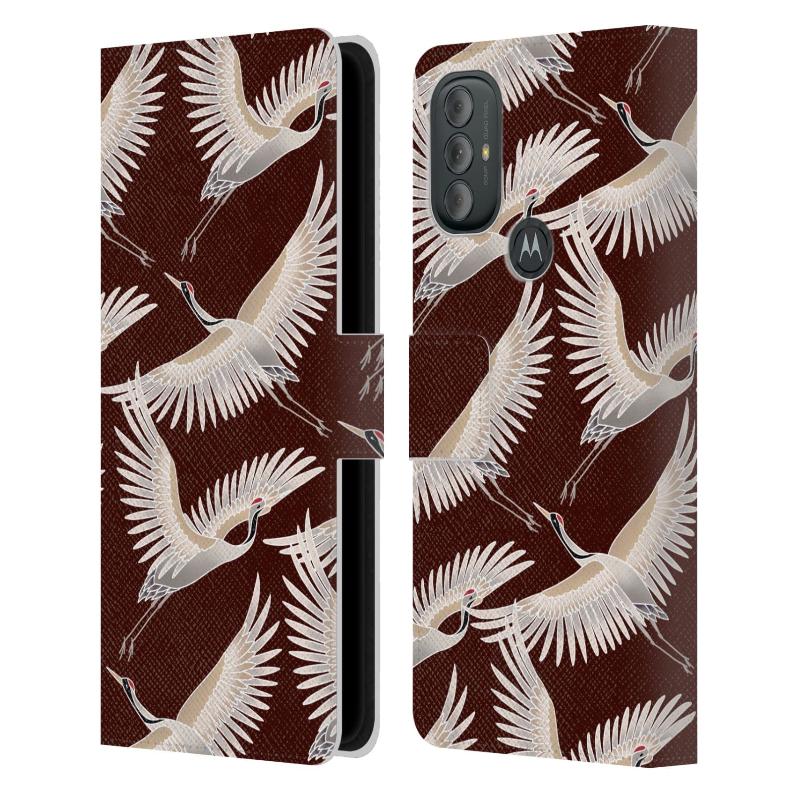 Head Case Designs Officially Licensed Marta Olga Klara Mok Japanese Crane Graphics Leather Book Wallet Case Cover Compatible with Motorola Moto G Power (2022)