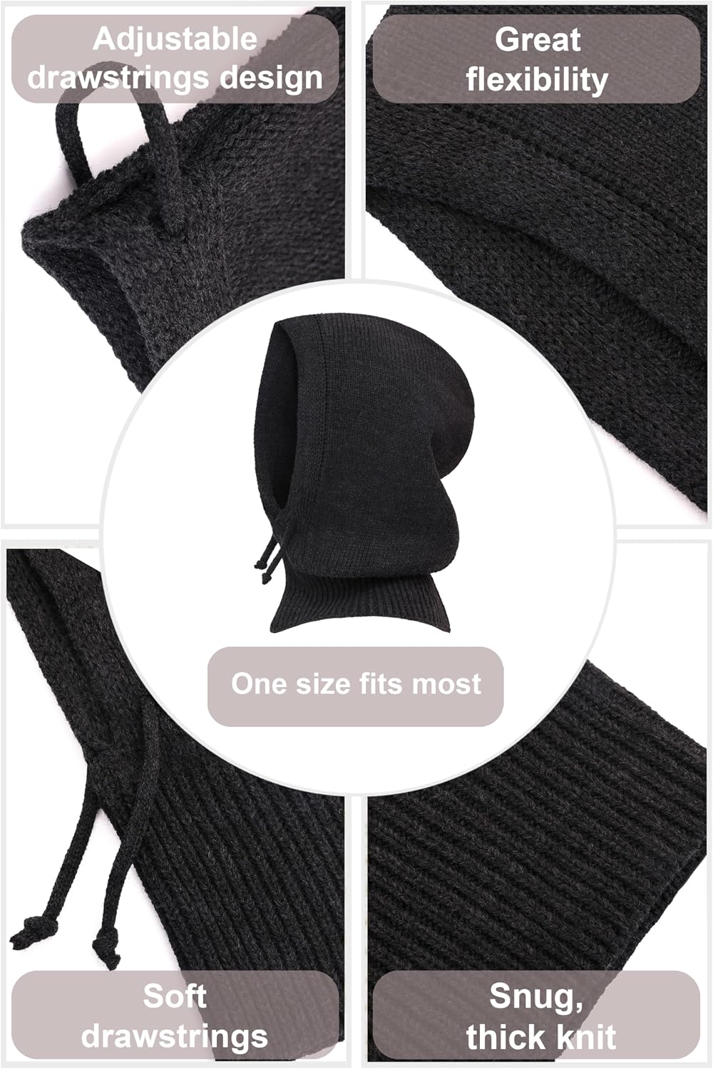 Lilax Hooded Scarf Hat for Women, Balaclava Knit Skull Cap Beanie Hat