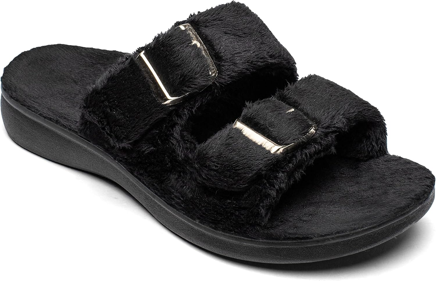 SOLLBEAM Womens Plantar Fasciitis Women's Fuzzy House Orthopedic Slippers Open Toe Orthopedic Arch Support Orthotic Heel Cup sandals Indoor Outdoor - Image 2