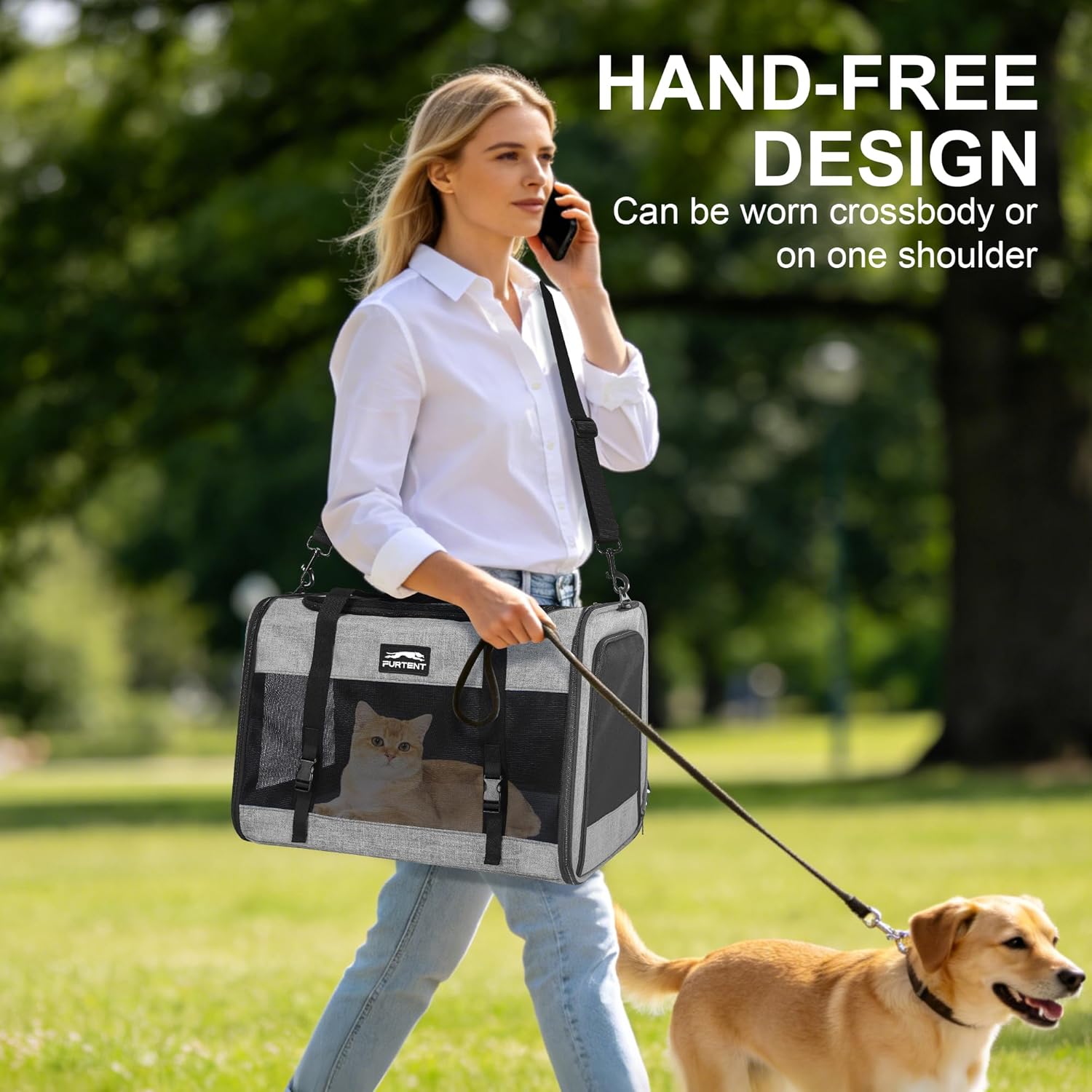 Soft Sided Cat Carrier for Large Cats, Pet Carrier for 2 Cats or Small Dogs Up to 25Lbs, Large Cat Carrier with Shoulder Strap, Cat Car Carrier with Safety Buckle & Cushion, 20x13x13 inches, Grey