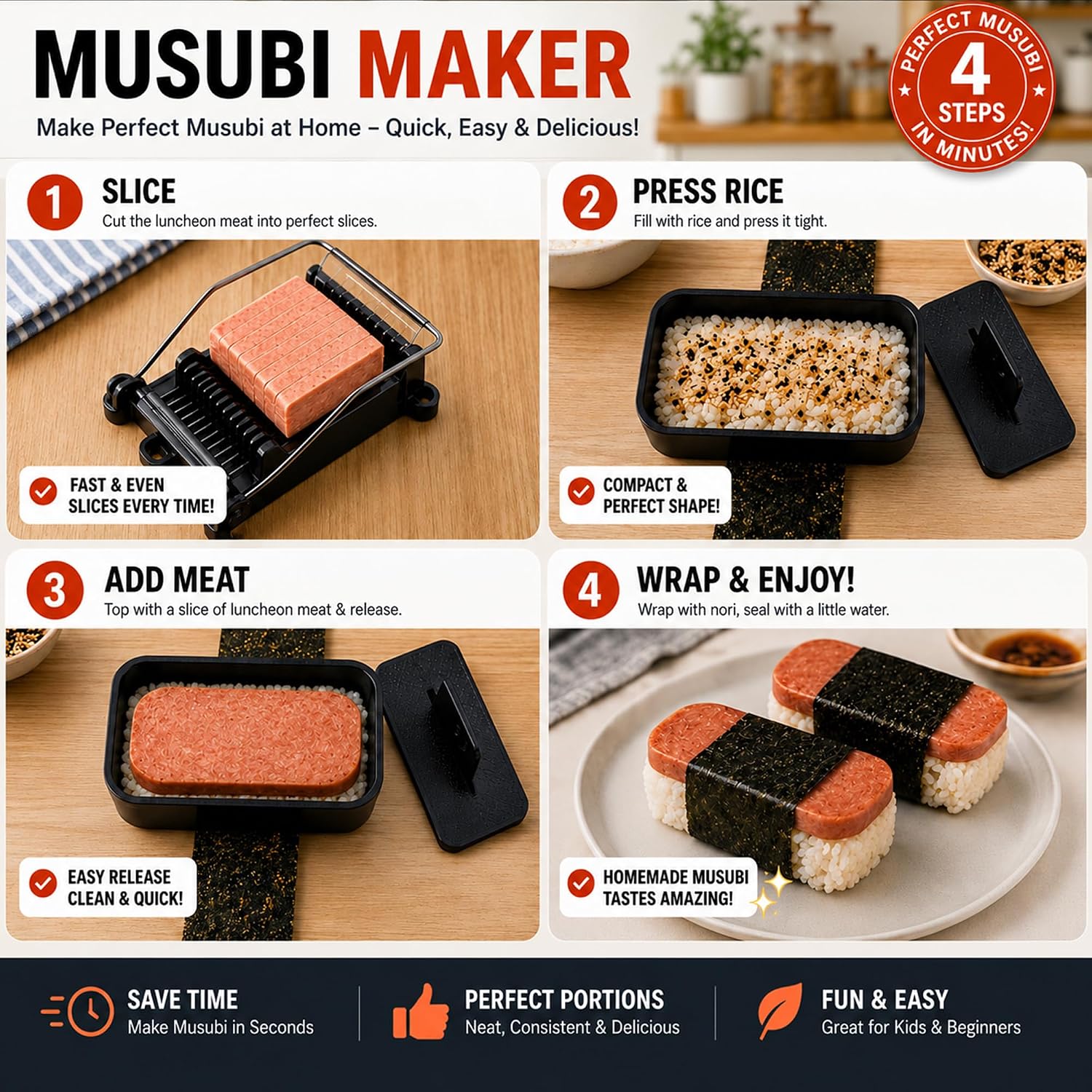 FUNGYAND Musubi Press Mold Kit, 8-in-1 Hawaiian Musubi Maker Set image 3