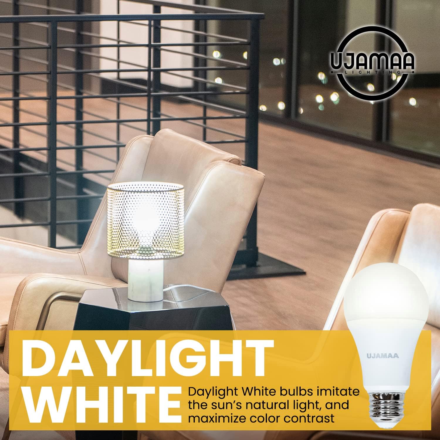 Ujamaa Dimmable 100w Equivalent 14.5w, A19 E26 Standard Base, 5000K Daylight White, 1600 Lumens, 13.5 Year, 15000 Hour Lifetime, Pack of 6 Bulbs