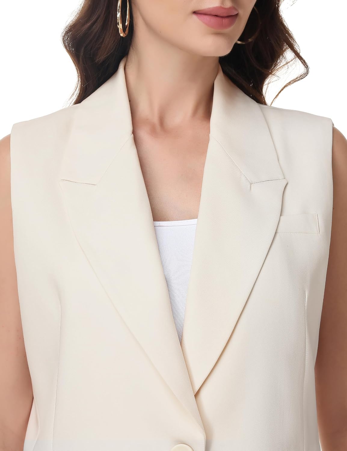 Women's Sleeveless Blazer Vest Lapel Single Button Casual Work Office Dressy Vests Tops Suit Waistcoat