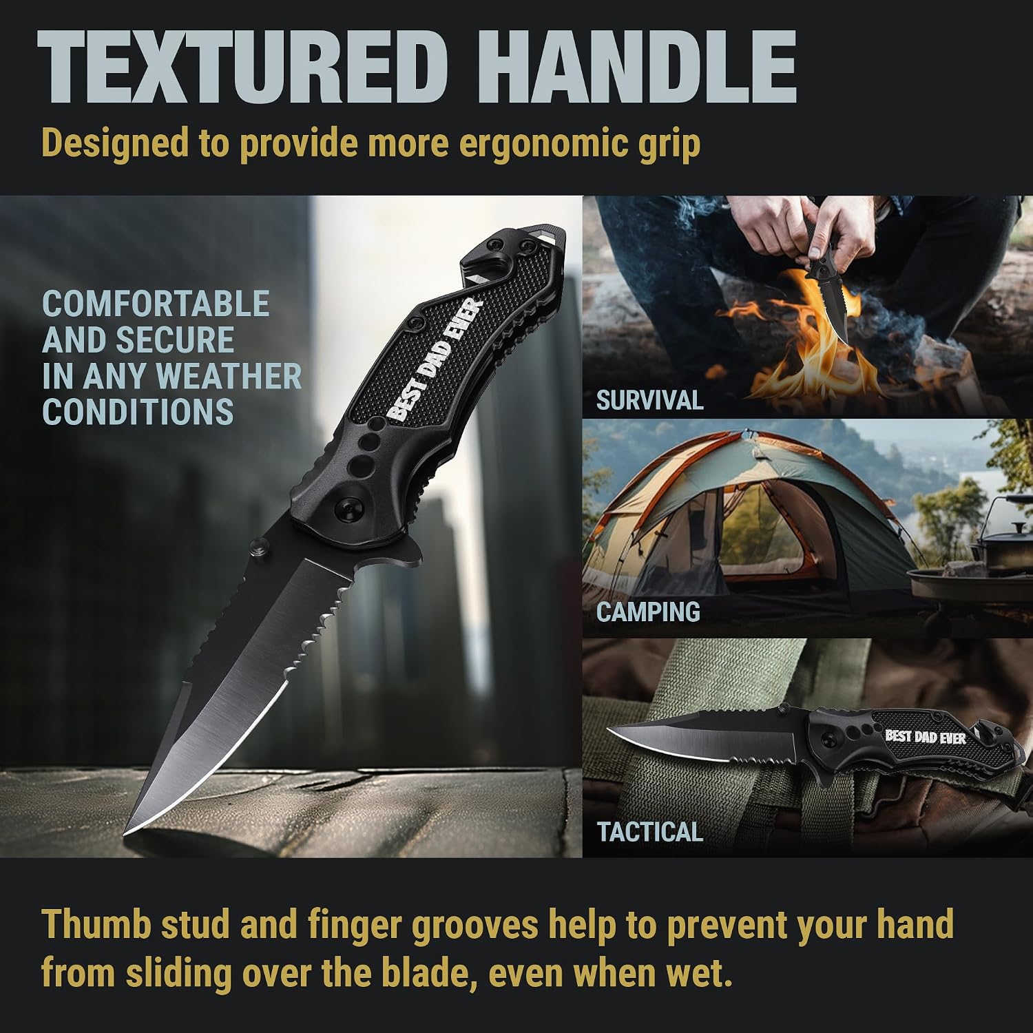  Legal Pocket Knife with 2.95” Serrated Blade, Glass Breaker, Seat Belt Cutter - EDC Sharp Folding Knives with Portable Clip - Small Tool for Tactical Camping Survival Hiking - Gifts for Men, Women thumbnail