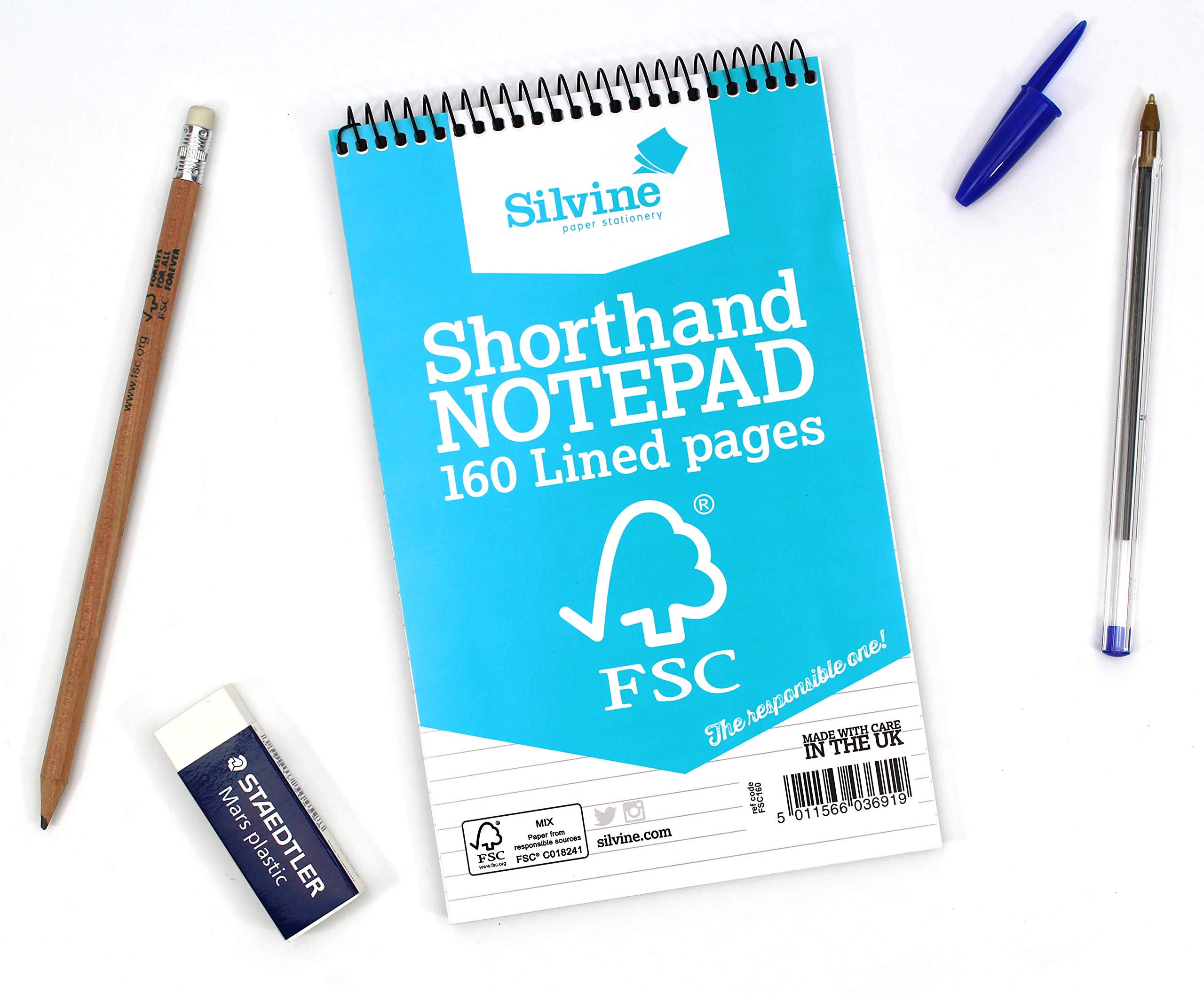 Silvine Codzienny krótki notatnik FSC 8 x 5 - w linie 8 mm, 160 stron papieru z certyfikatem FSC. Ref FSC160