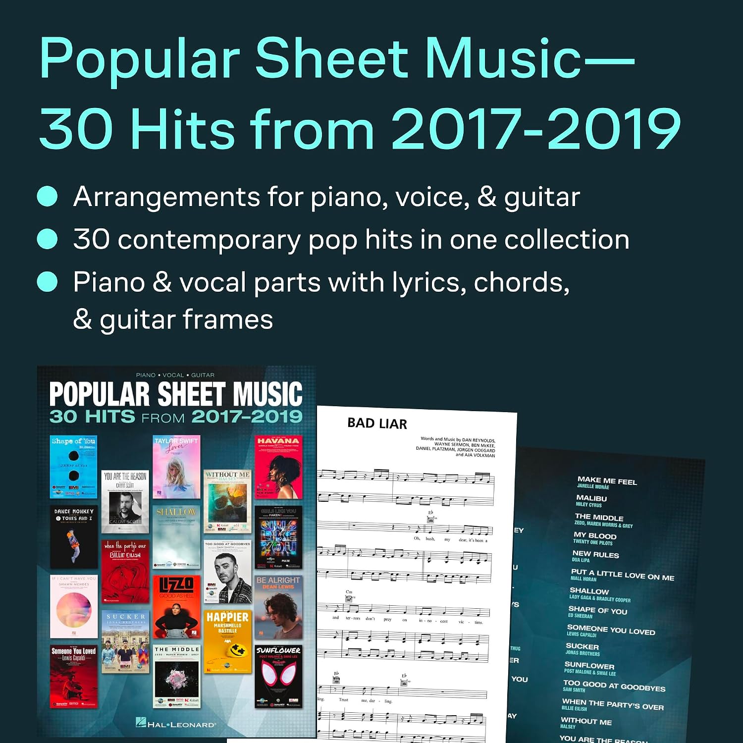Popular Sheet Music: 30 Hits from 2017-2019 Piano, Vocal, Guitar Songbook | Contemporary Pop Favorites for Music Students and Fans | Sheet Music Book for Beginners and Intermediate Players