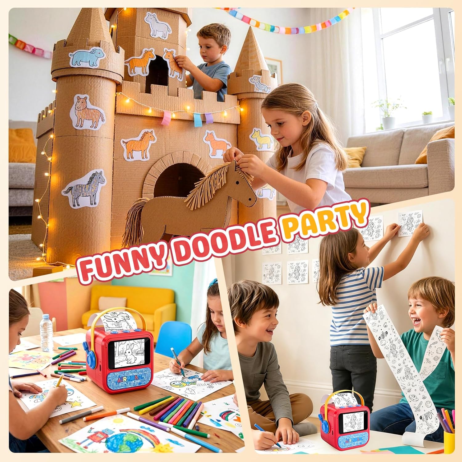 Sticker Printer AI Box Toy for Kids, HD AI Voice Story Printer, Portable Thermal Printer with 2.4inch Display, 6 Modes, Cancel Function for Home, Office, Study & DIY Projects, 6 Rolls Paper Included