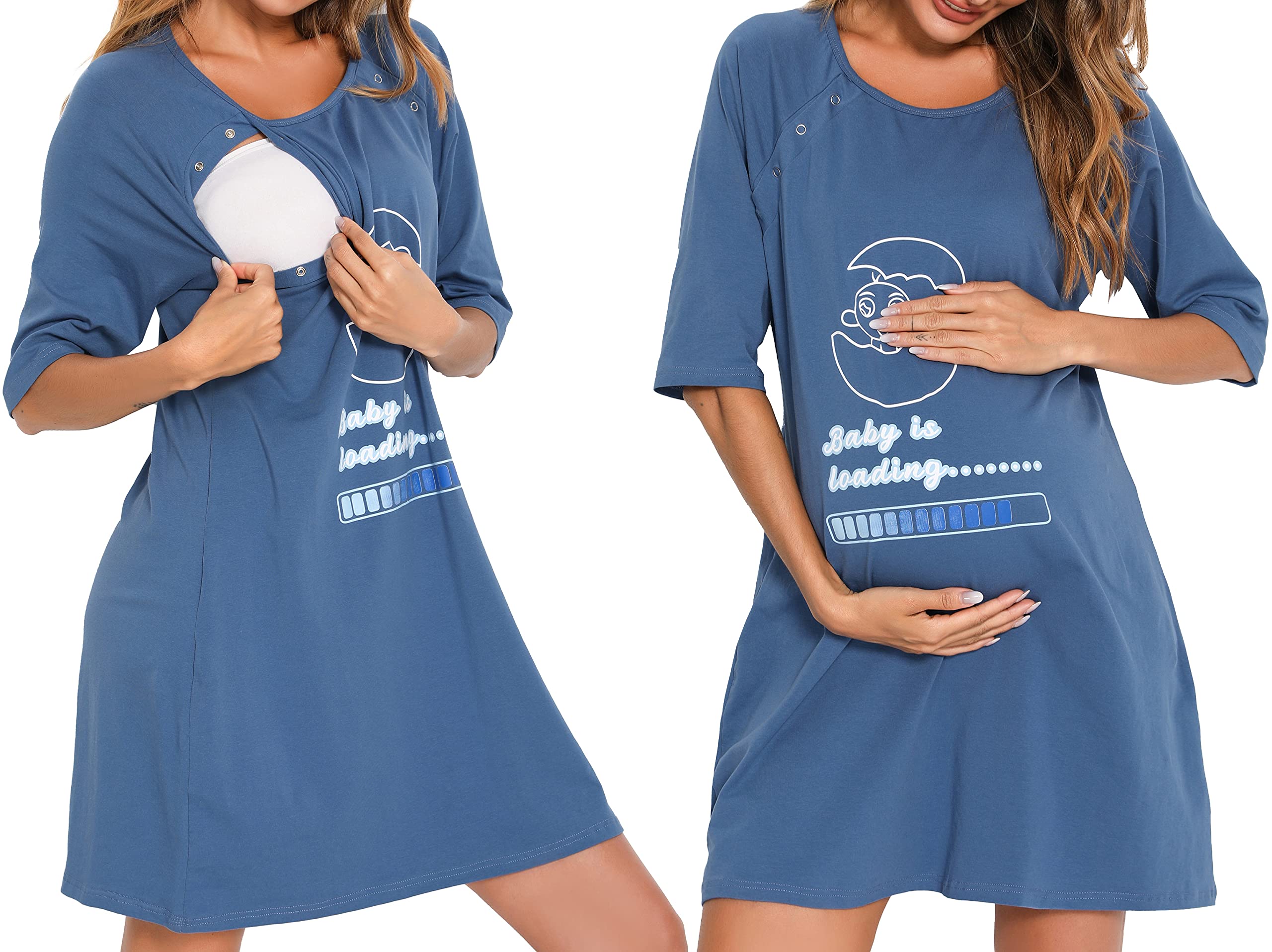 VlazomWomen 3 in 1 Cotton Nursing/Delivery/Labor/Maternity Nightgown Half Sleeve Breastfeeding Sleep Dress Hospital Gown Sleepwear with Buttons