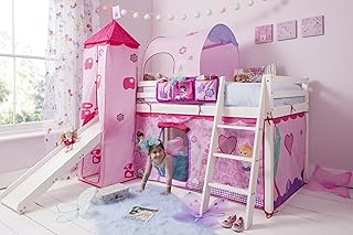 Noa and Nani Cabin Bed Midsleeper Kids Bunk with Slide and Fairies Tent, Tower and Tunnel in White