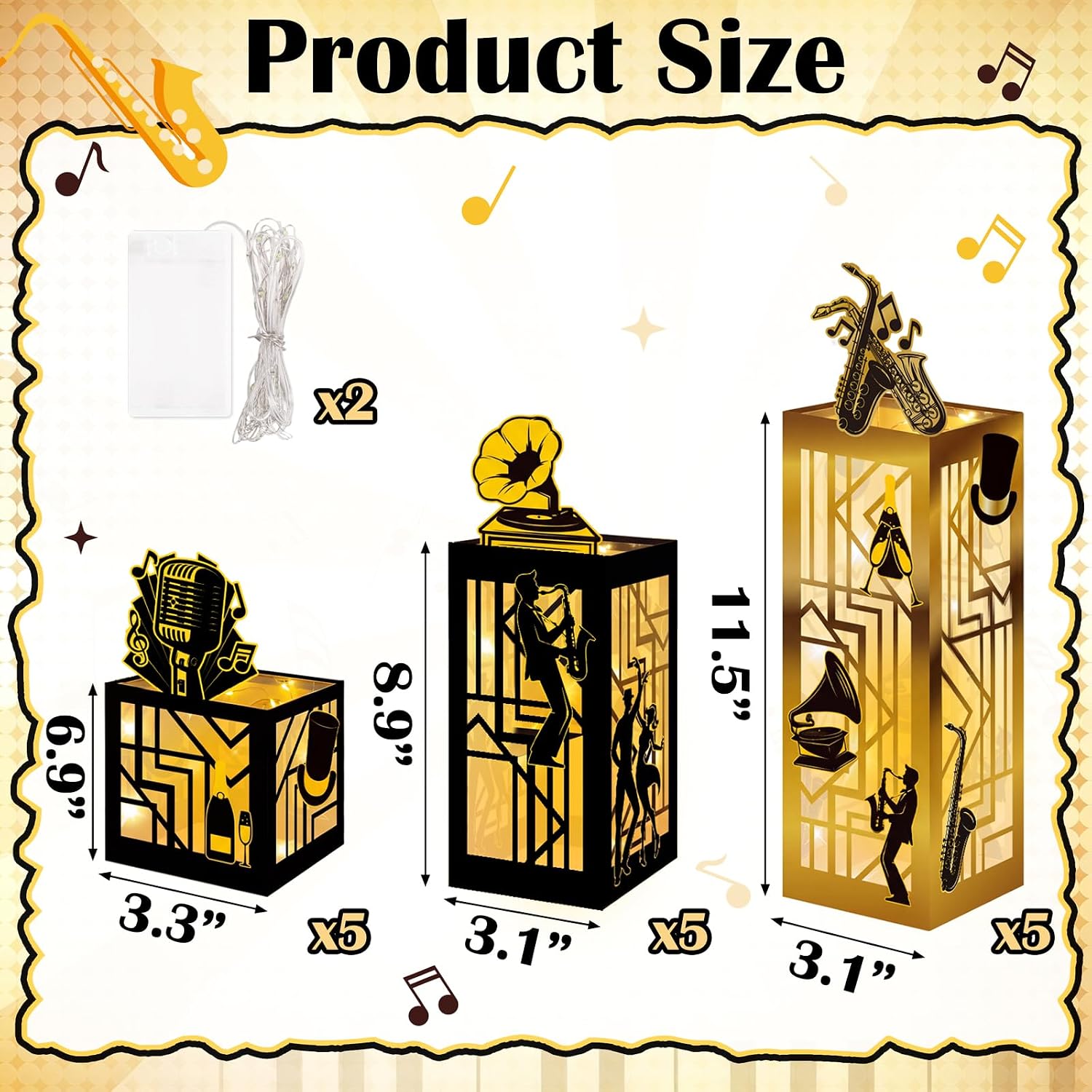 15 Pcs Roaring 20s Centerpieces Party Decorations - Black Gold Paper Boxes for Table 1920s Vintage Speakeasy Birthday Wedding Decor