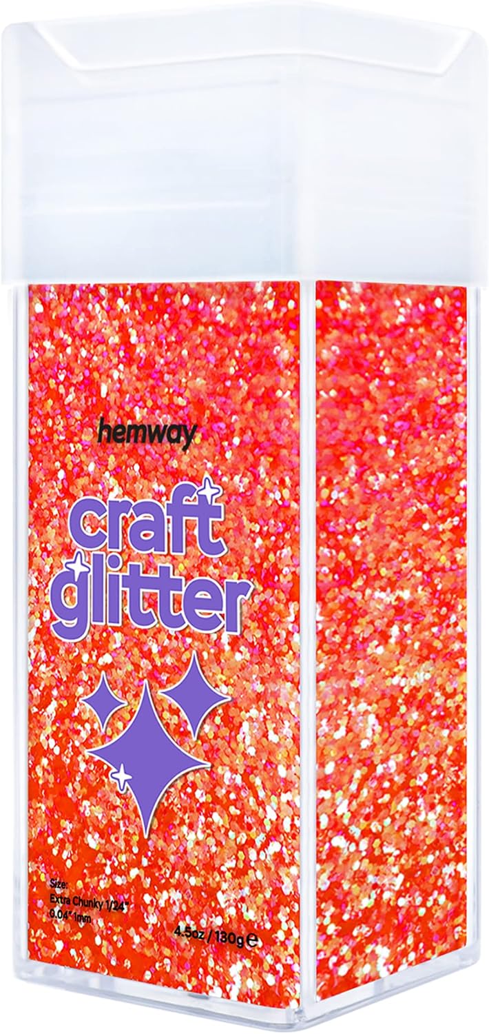 Hemway Glitter Shaker Fluorescent Peach 110g Extra Chunky, Craft Glitter Shaker for Resin & Epoxy Crafts