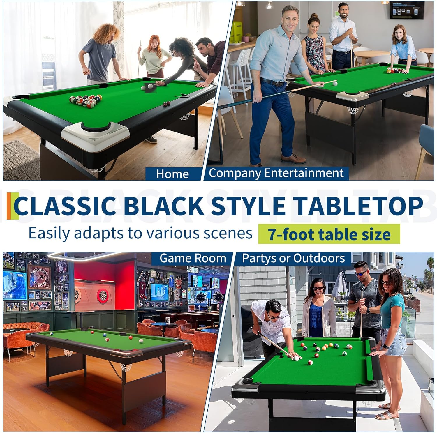 7FT Space-Saving Folding Pool Table for Adults & Kids Green Felt, Complete Accessory Set, Easy to Store – Portable Billiards Table for Game Rooms and Arcades