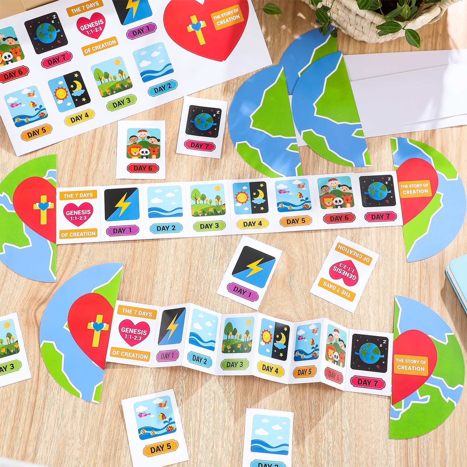 Chivertion Religiöses Basteln, Sonntagsschule, Basteln für Kinder, Sequenzierungs-Brettspiel, 7 Tage der Kreation, Kunst-Bastelset, Schulanfang, Bibelhandwerk für Kleinkinder, Lernaktivitäten im