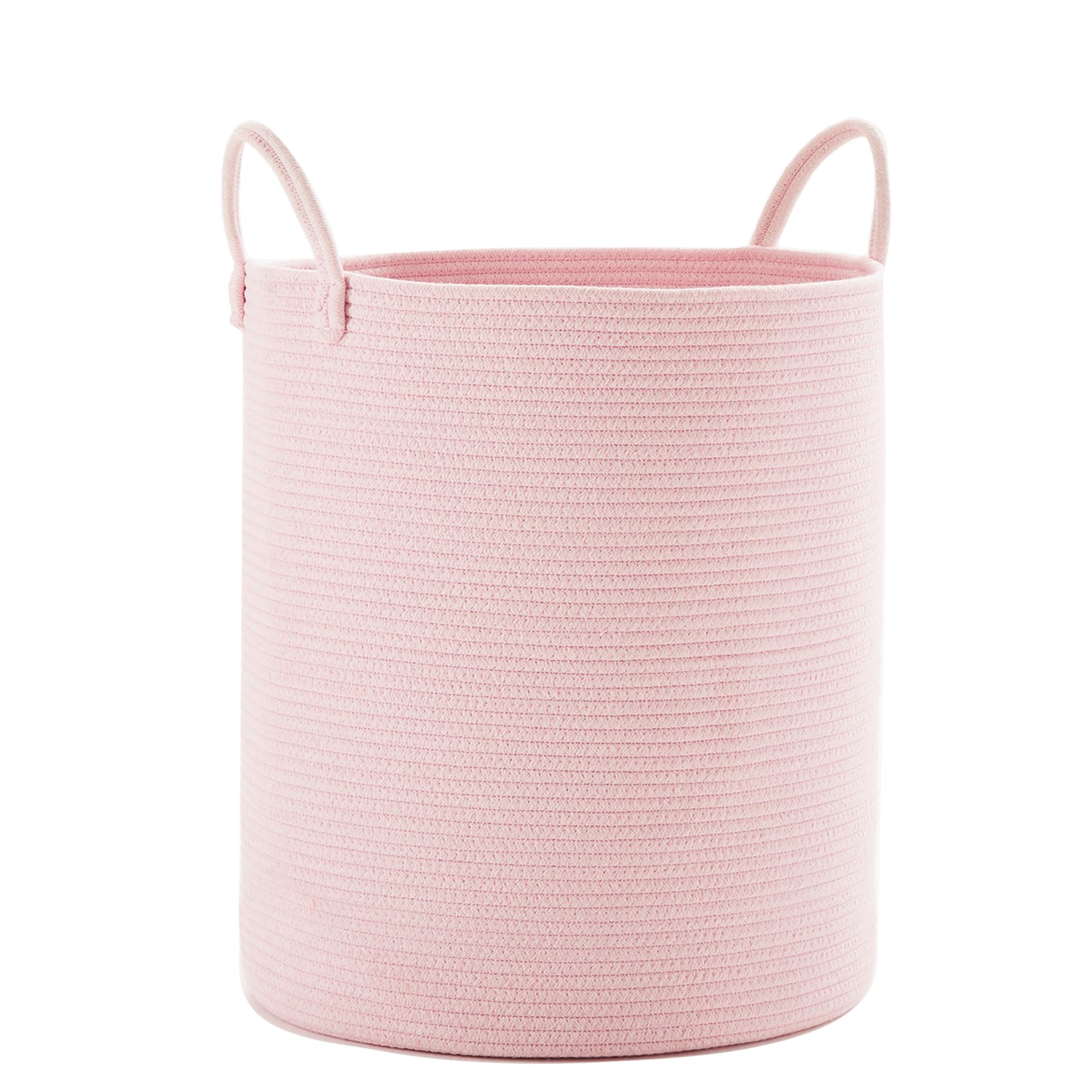 MOJOSCEND Pink Hamper Laundry Basket for Baby Girls Nursery Hamper for Kids Woven Rope Clothes Basket for Little Girls Room Bedroom Light Pink Kawaii Laundry Bin