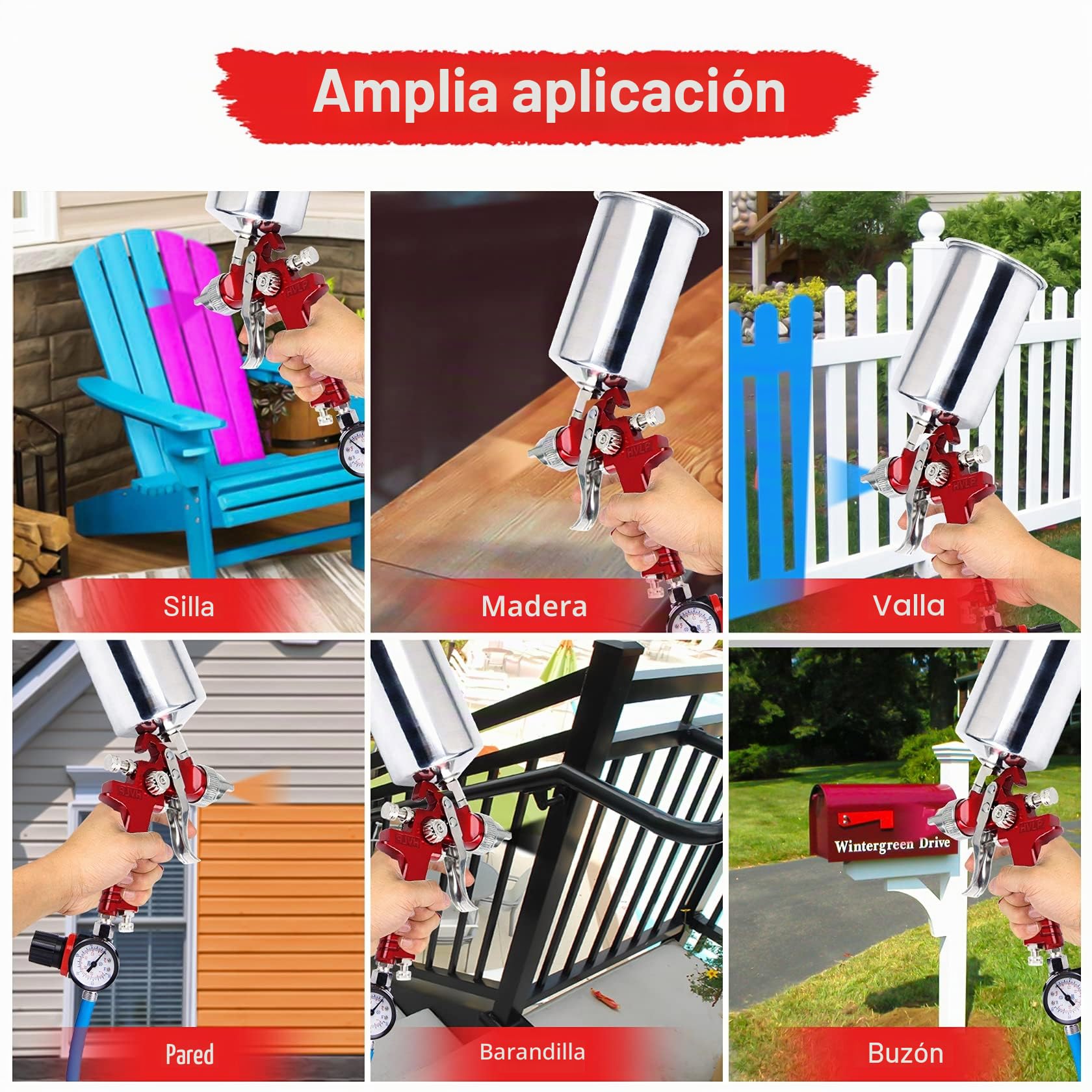 Pindex HVLP Pistola pulverizadora de Aire de alimentación por Gravedad: pulverizador de Pintura con Taza de Aluminio de 1000 CC | 3 boquillas para reparación de Coches, Pintura de Valla (Rojo)