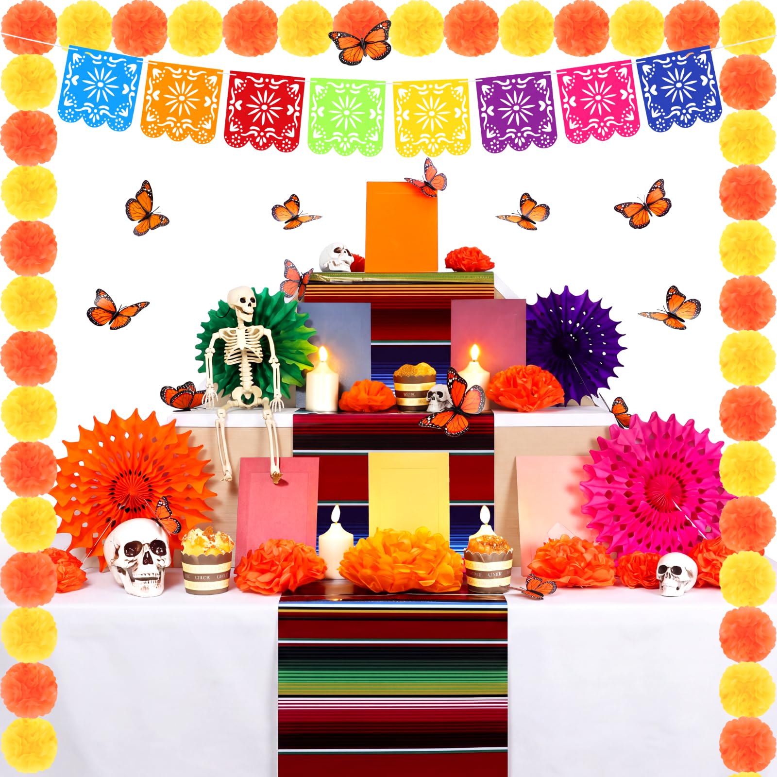 Newwiee Kit de décorations d'autel 79 pièces Motif Jour des morts Blanc