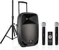 PRORECK Freedom 12 1200W Portable PA Speaker with Battery, 2 Wireless Mics, Bluetooth, Remote - Party Karaoke DJ Events