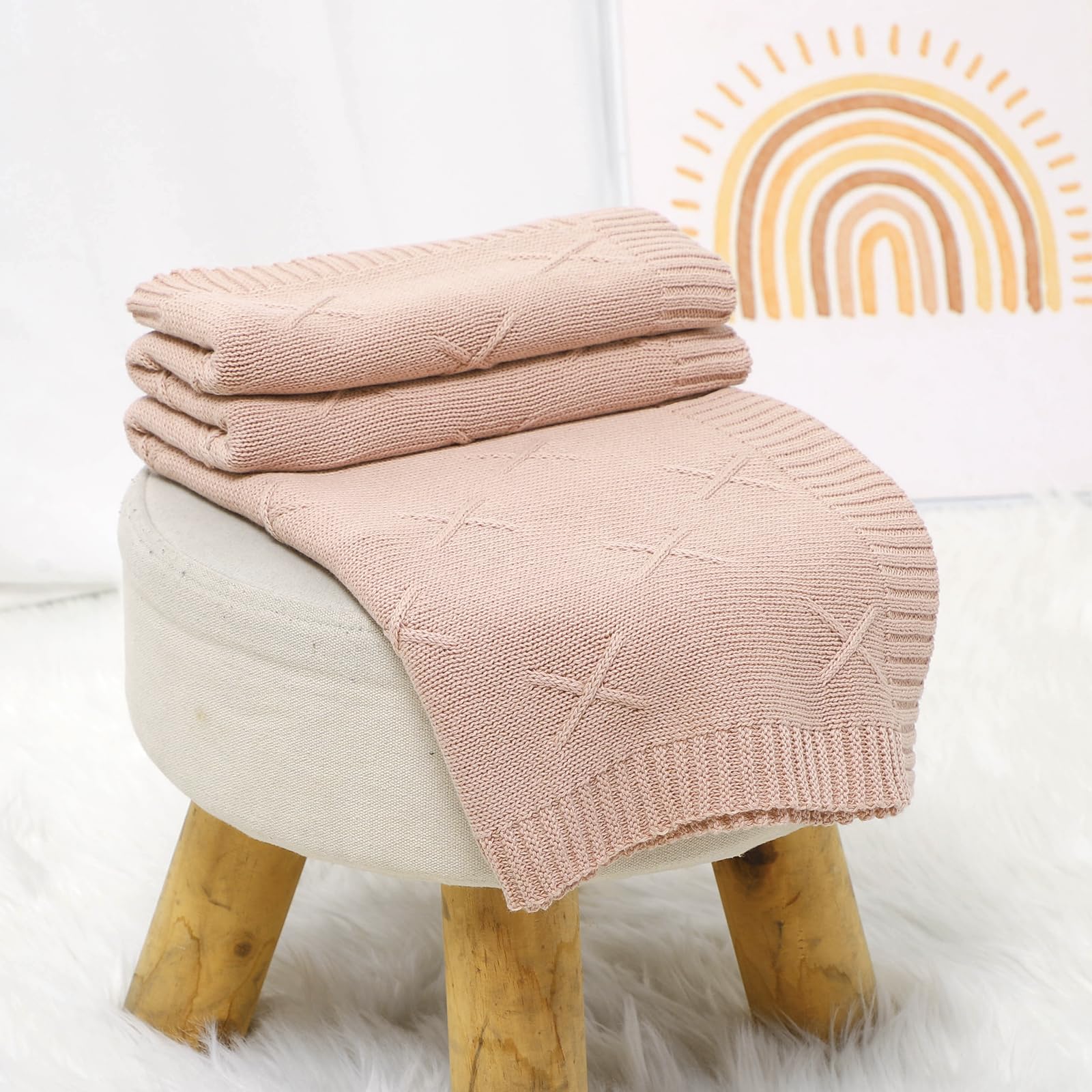Hadetoto Baby Blanket 100% Cotton Soft Cozy Baby Blankets for Newborn Boy Girl (Light Pink) - Image 3