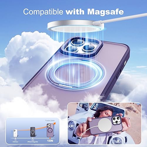 Miniatura 4 de AmoraAqua Funda diseñada para iPhone 11 Pro Max con soporte de anillo magnético giratorio e invisible de 360 compatible con Magsafe Funda