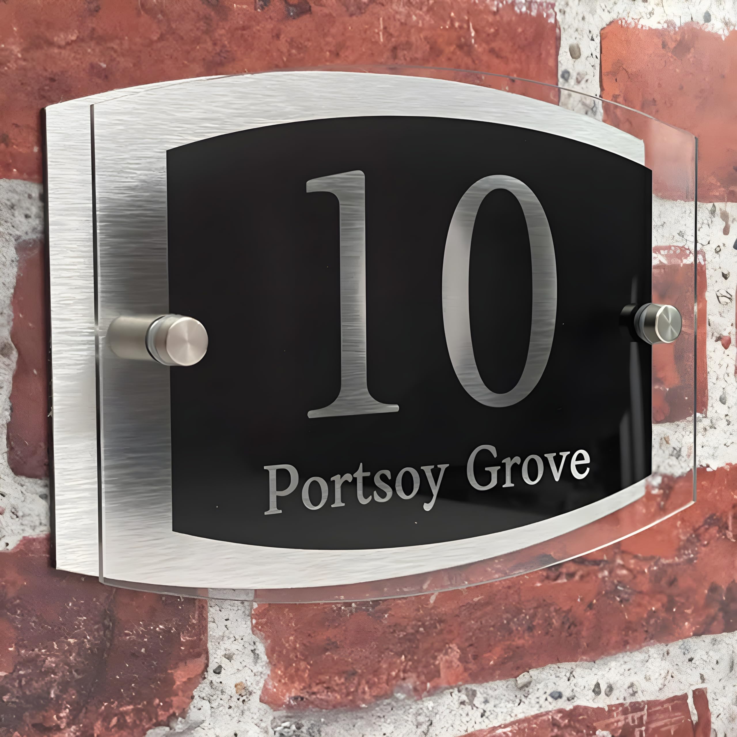 House Numbers Plaques Modern Black Door Plaques For Wall Address House Number Plates for Outside Personalised Front Door Number Perspex Acrylic Door Sign (Black Background & Clear Text)