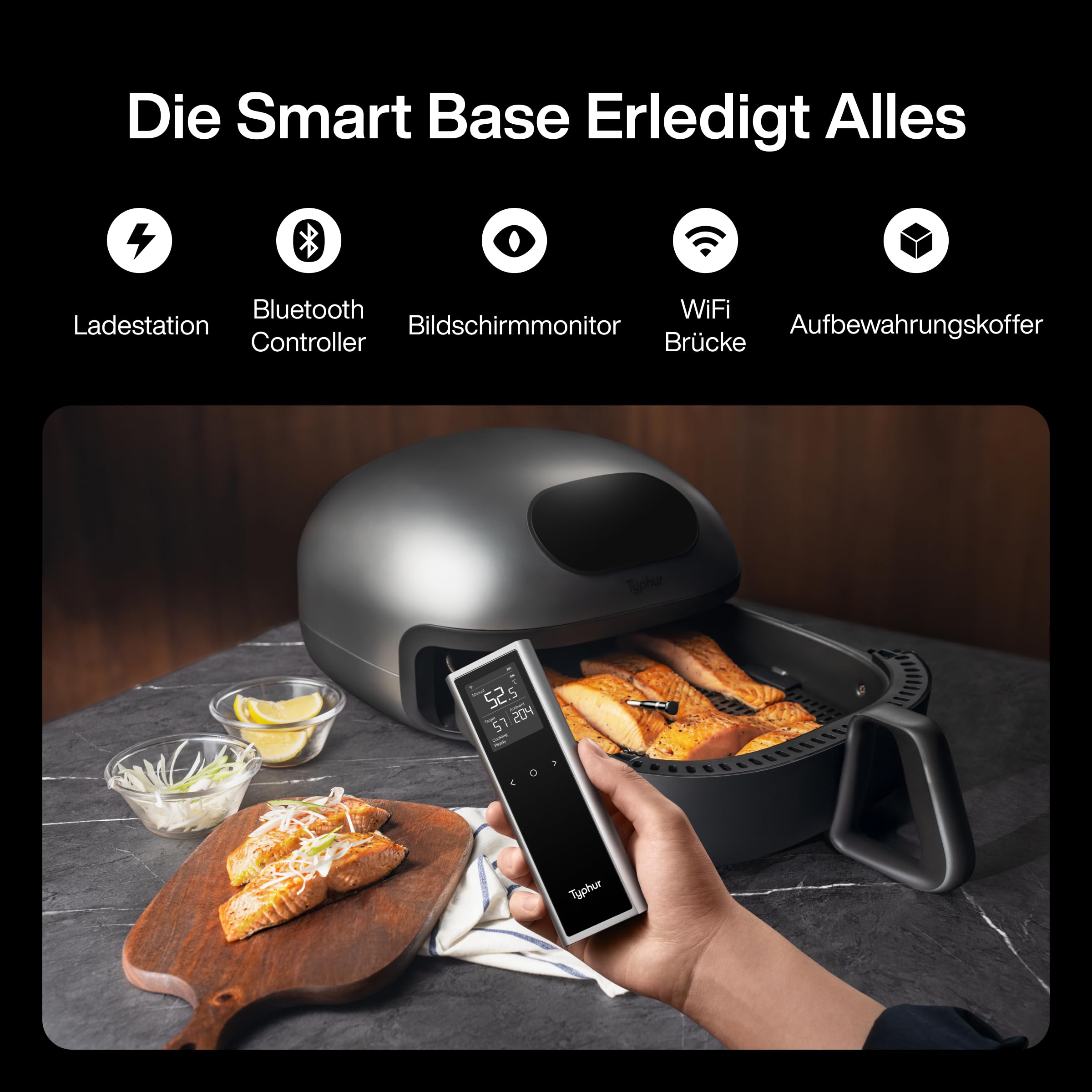 Typhur Sync Kabellose Smarte Fleischthermometer – 1 Sonden 6 Sensoren, 122m Bluetooth 5.3, Unbegrenzte WiFi Überwachung Stabilität, IPX8 Wasserdicht, Grill Ofen Küche Lebensmittel Heißluftfritteuse