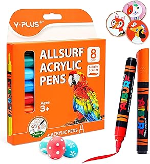 YPLUS Acrylic Paint Pens for Kids, Permanent Fabric Markers Waterproof, Acrylic Markers Painting for Rock Clothes Wood and More - 8 Colours