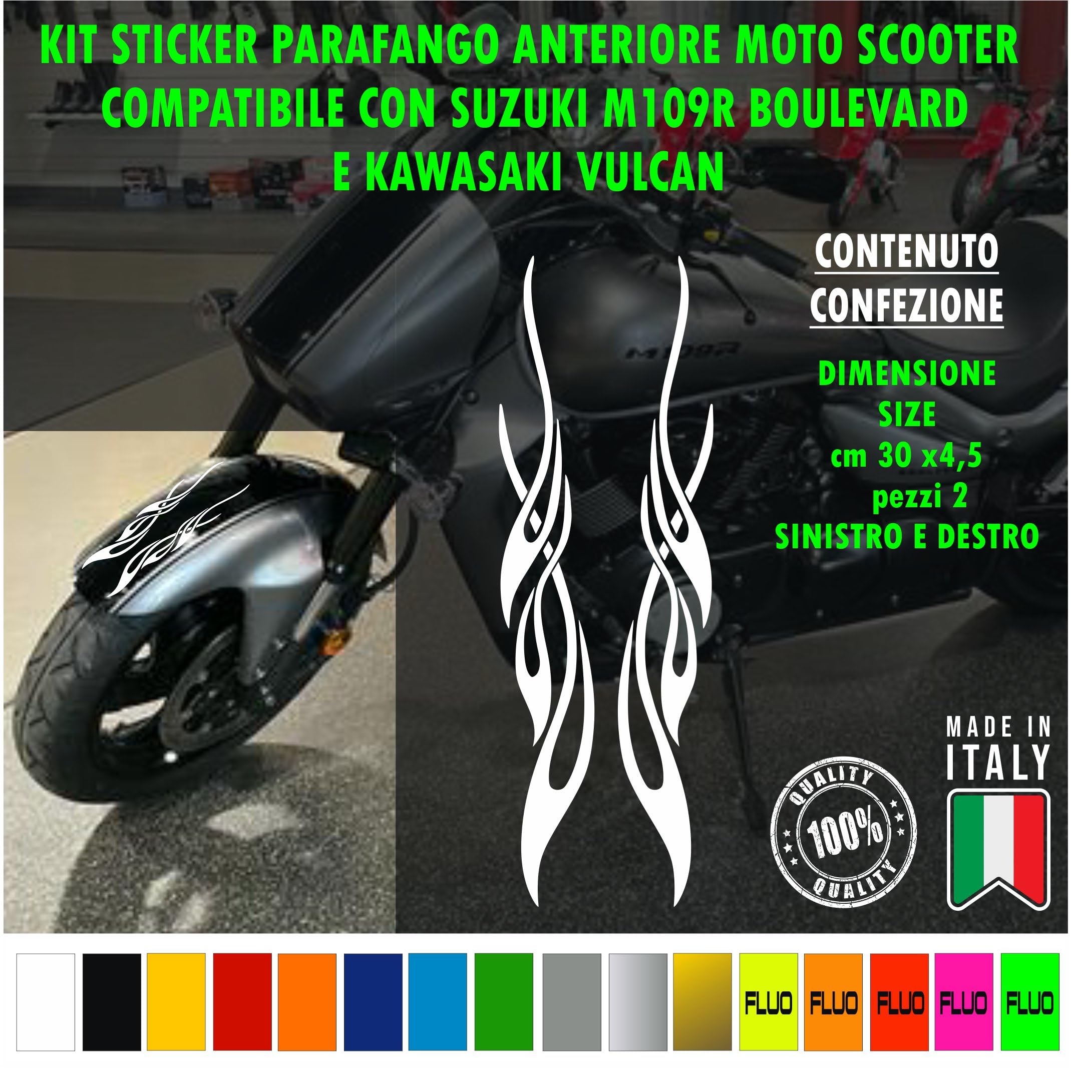 Aufkleber für Schutzblech Motorrad Motorrad Scooter TRIBALE Custom Racing Universal Edition Decal wählen Farbe Code 1863 (010 Weiß) Auto & Motorrad