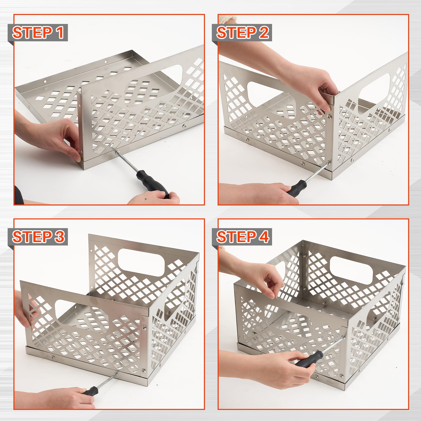 Cesta de carbón de 12 x 12 x 7.5 pulgadas para ahumador offset, cesta de fuego de acero inoxidable, caja de fuego para ahumador, barbacoa, accesorios para parrilla 4