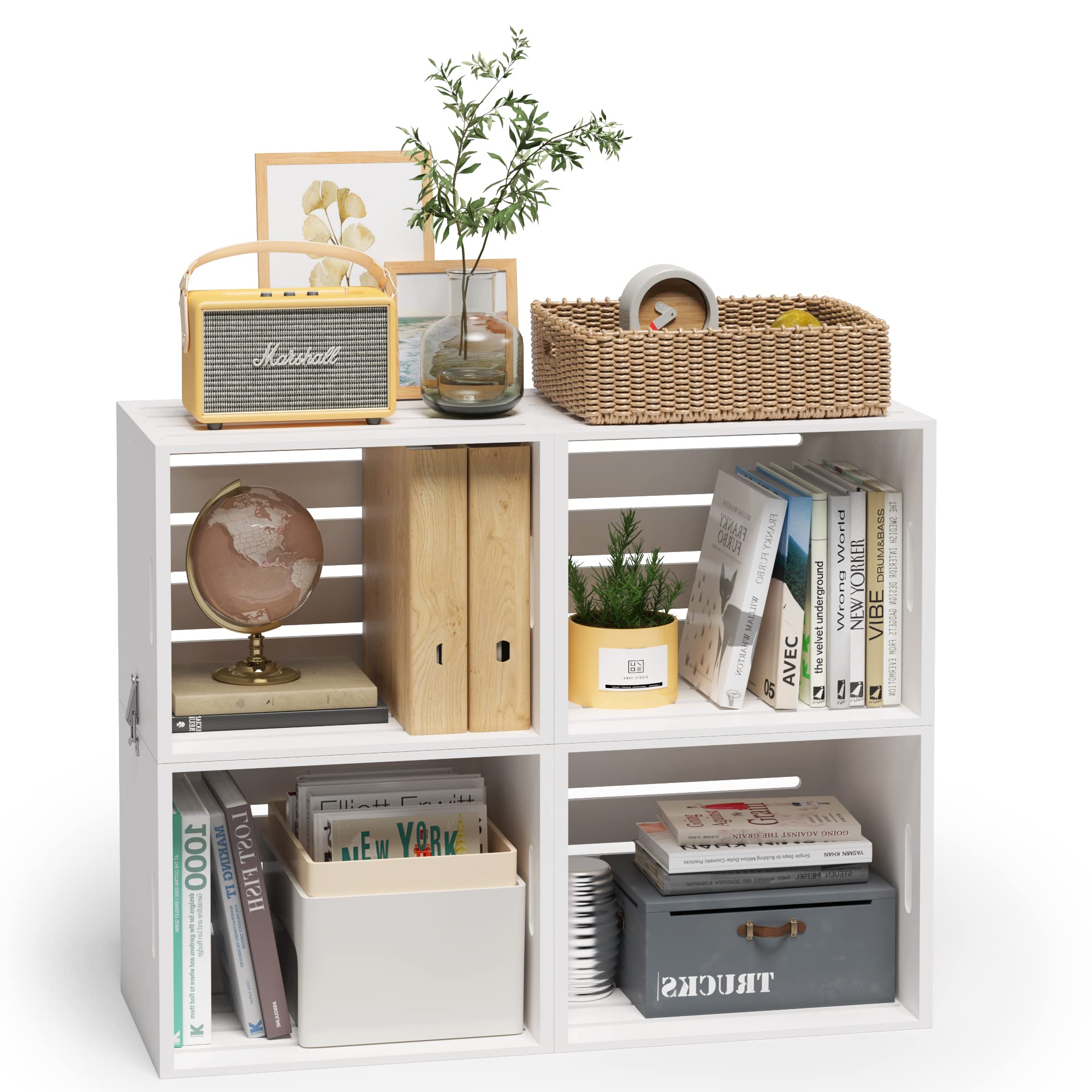 Timy 4-Tier Adjustable Bookshelf, 52 inch Stackable Bookcase Toy Storage for Living Room, Bedroom, Nursery, School and Home Office, White(Set of 4)