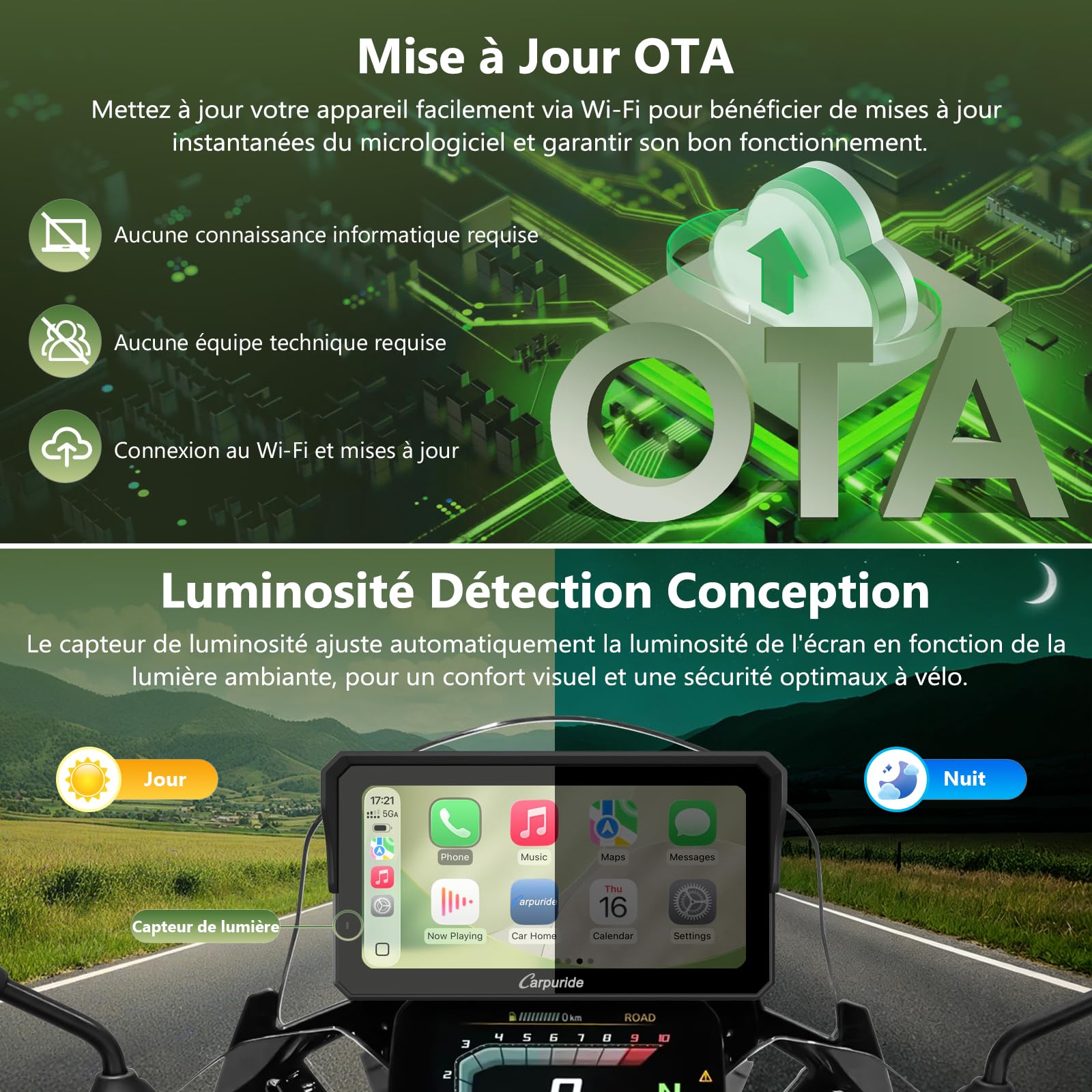 Carpuride W602BS Pro Carplay Écran pour BMW Motos, Natif Wonder Wheel Contrôle & Données Lecture, Sans Fil CarPlay & Android Auto, 6,25" Étanche Tactile Écran, OTA, Double Bluetooth, Interphone, Navi.