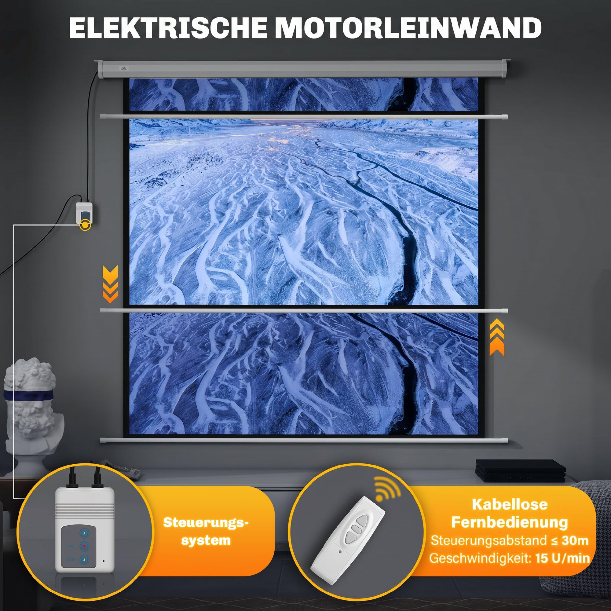 HOMCOM Beamer Leinwand Elektrisch 165 x 165 cm 92 Zoll 1:1 HD 4K Rollo-Leinwand mit Motor, Fernbedienung Projektionsleinwand für Heimkino Büro-Präsentationen