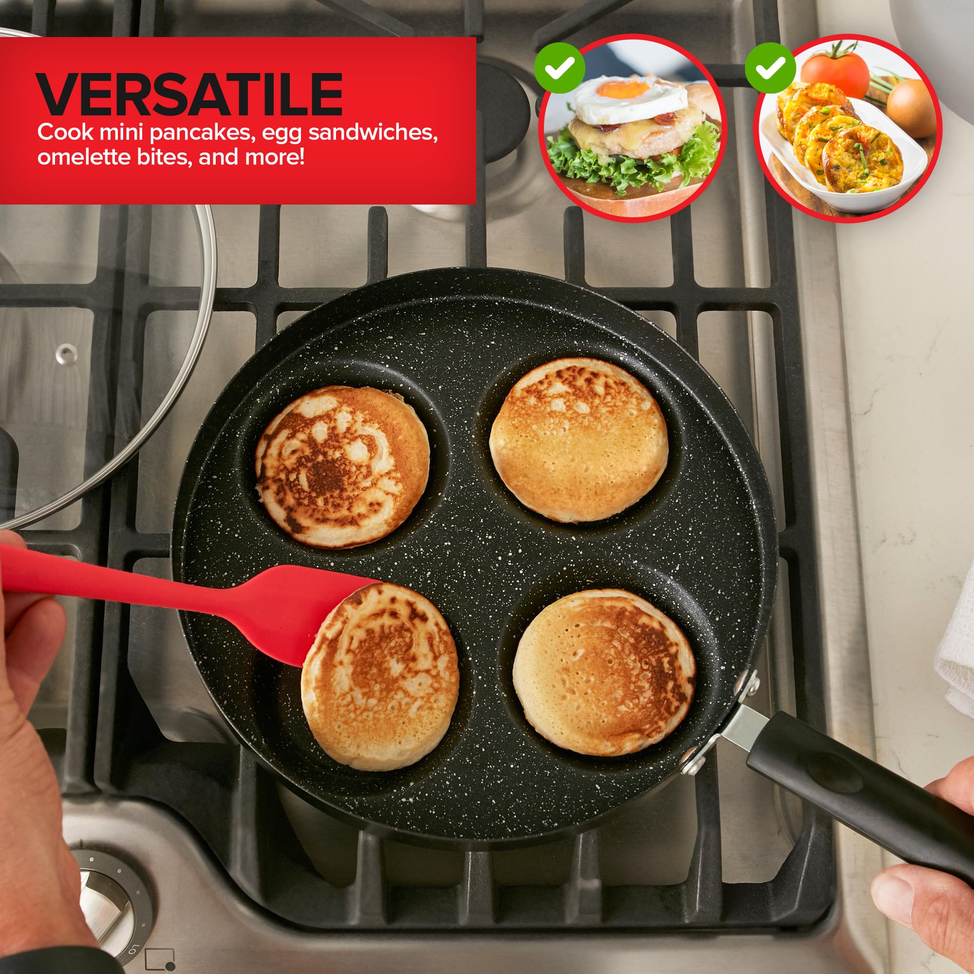 Sartén antiadherente de 4 tazas con tapa, sartén para huevos fritos, sartén para tortillas, mini sartén para panqueques para estufa, gas y electricidad, sartén para huevos pequeños, 7